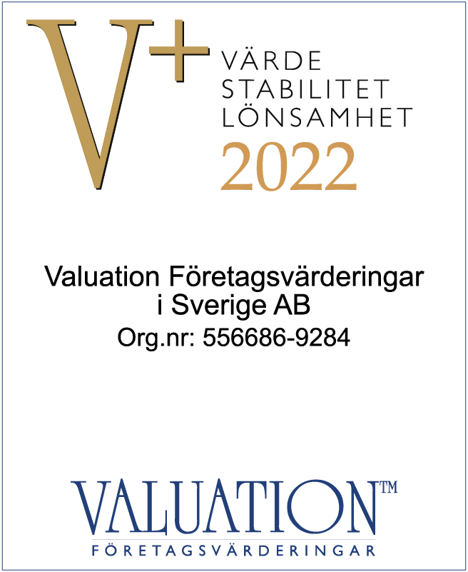 Certifikat för Värde, stabilitet och lönsamhet under 2022, utfärdat av Valuation Företagsvärderingar